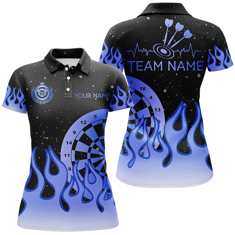 Individuelles Dart Poloshirt Für Herren, Blaues Flammen Dartbrett Dart-Teamtrikot TDM2299