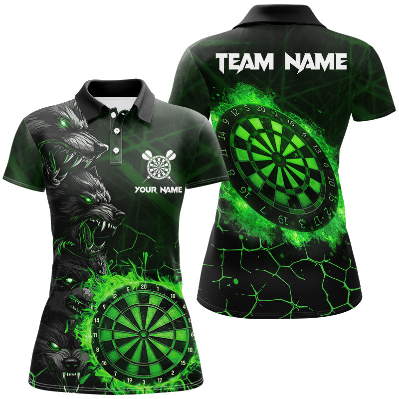 Individuelles Grünes Dartboard Feuer Flamme Wolf Dart Poloshirt für Damen, Team Dart Trikot Team TDM2799