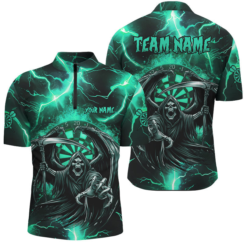 Individuelles Türkiser Grim Reaper Thunder Lightning Dart Herren Shirt mit Viertelreißverschluss, Dart Trikot TDM2800