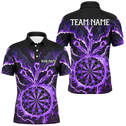 Individuelles Blitz-Rauch-Flamme-lila-Dart-Poloshirt für Herren, Dart-Teamtrikot Team TDM2801