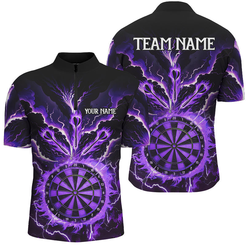 Individuelles Lightning Smoke Flame Lila Dart Herren Shirt mit Viertelreißverschluss, Team Dart Trikot Team TDM2801