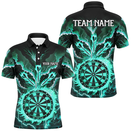 Individuelles Blitz-Rauch-Flamme-türkis-Dart-Poloshirt für Herren, Dart-Teamtrikot TDM2802