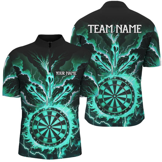 Individuelles Lightning Smoke Flame Türkis Dart Herren Shirt mit Viertelreißverschluss, Team Dart Trikot TDM2802