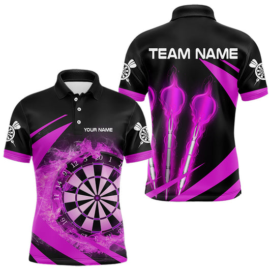 Individuelles schwarz-lilanes Feuerflammen-Dart-Poloshirt für Herren, Darttrikot Liga TDM3480