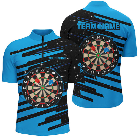 Individuelles Blaues Dartboard Herren Shirt mit Viertelreißverschluss, Dart Liga Trikot TDM1303