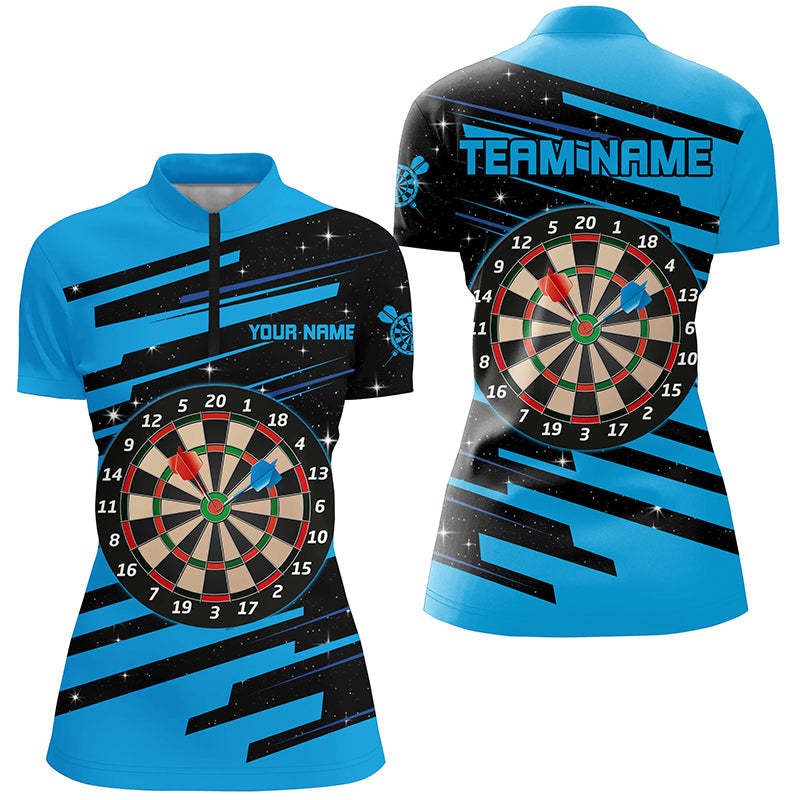 Individuelles blaues Dart Board Damen Quarter Zip Shirt, Dart Team Liga Trikot TDM1303