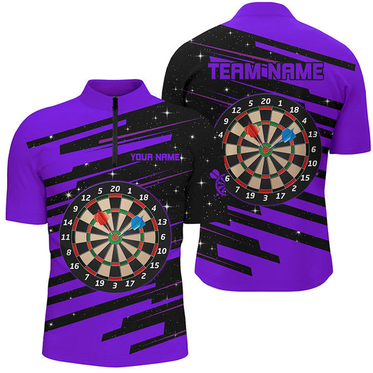 Individuelles Lila Dartboard Herren Shirt mit Viertelreißverschluss, Dart Liga Trikot TDM1304