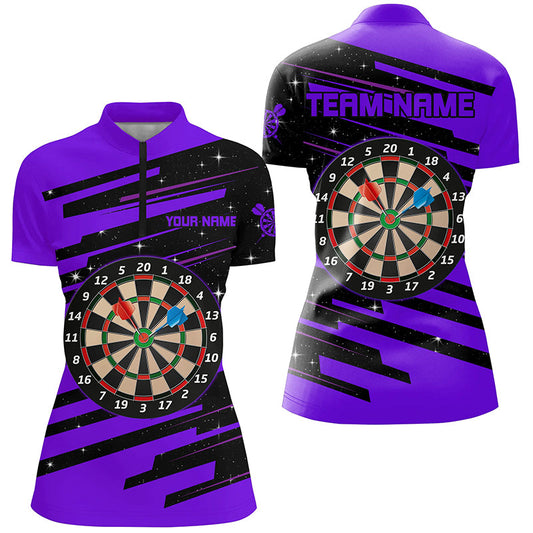 Individuelles lila Dart Board Damen Quarter Zip Shirt, Dart Team Liga Trikot TDM1304