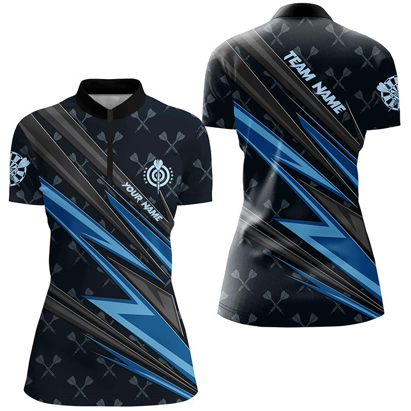 Individuelles blaues Dart Jersey Dart Quarter Zip Shirt für Damen, Dart Team Liga Shirt TDM1504