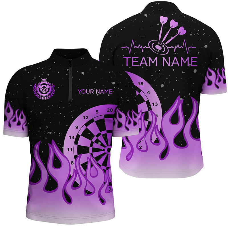 Lila Dartboard Feuer Flamme Herren Darts Polo & Viertelreißverschluss Shirt Maßgeschneidertes Teamtrikot TDM1662