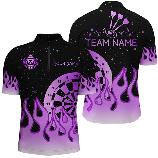 Lila Dartboard Feuer Flamme Herren Darts Polo & Viertelreißverschluss Shirt Maßgeschneidertes Teamtrikot TDM1662