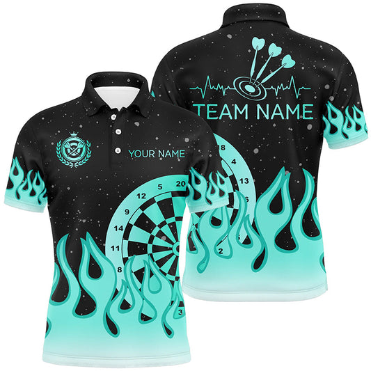 Individuelles Türkises Dartboard Feuer Flamme Dart Poloshirt für Herren, Dart Team Trikot TDM1663