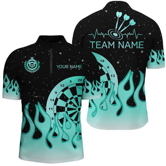 Türkises Dartboard Feuer Flamme Dart Herren Shirt mit Viertelreißverschluss, Dart Team Trikot TDM1663