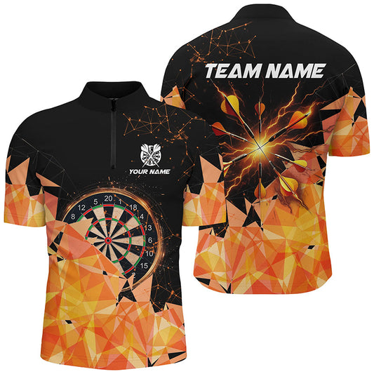 Oranger Dartpfeil Blitz Donner Dart Herren Shirt mit Viertelreißverschluss, Dart Trikot TDM1667