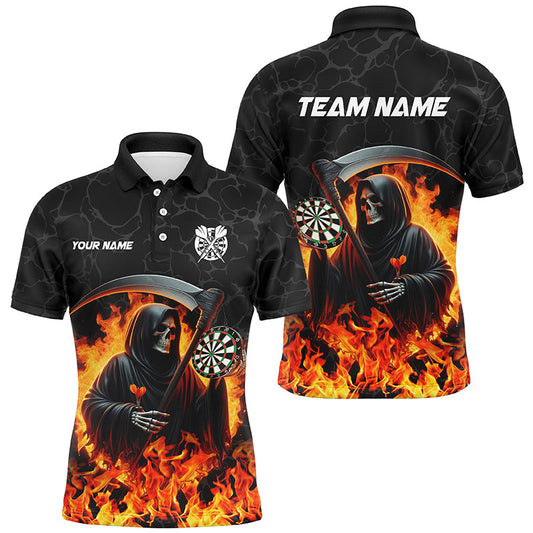 Individuelles Tod Skeleton Dartboard Feuer Flamme Dart Poloshirt für Herren, Dart Team Trikot TDM1669