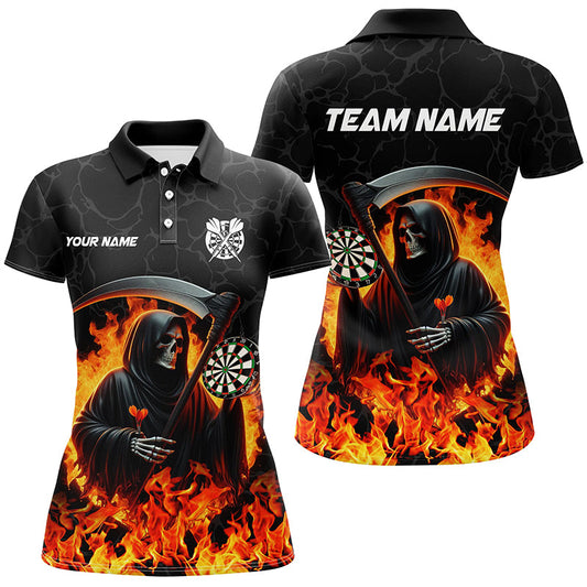 Individuelles Tod Skeleton Dartboard Feuer Flamme Dart Poloshirt für Herren, Dart Team Trikot TDM1669