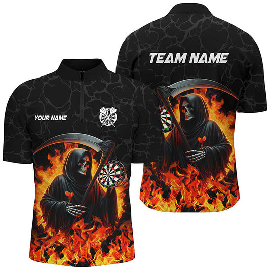Skelett des Todes Dartboard Feuer Flamme Dart Herren Shirt mit Viertelreißverschluss, Dart Team Trikot TDM1669