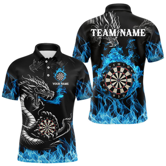 Personalisierte Blaue Flaming-Dragon Dartshirts Für Herren – Teamtrikot Polo & 1/4 Zip TDM4060
