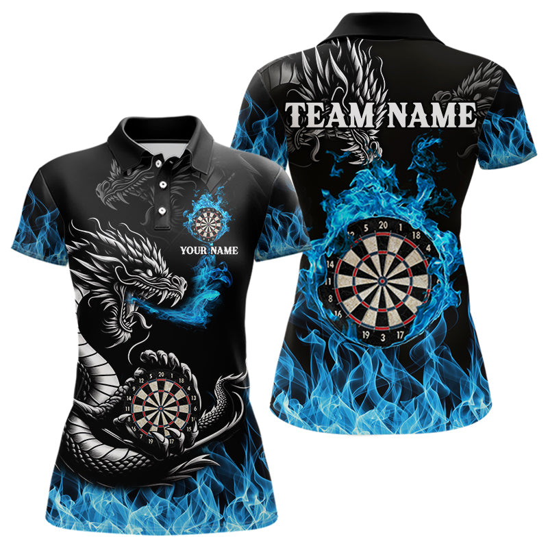 Personalisierte Blaue Flaming-Dragon Dartshirts Für Damen – Teamtrikot Polo & 1/4 Zip TDM4060