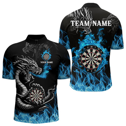 Personalisierte Blaue Flaming-Dragon Dartshirts Für Herren – Teamtrikot Polo & 1/4 Zip TDM4060