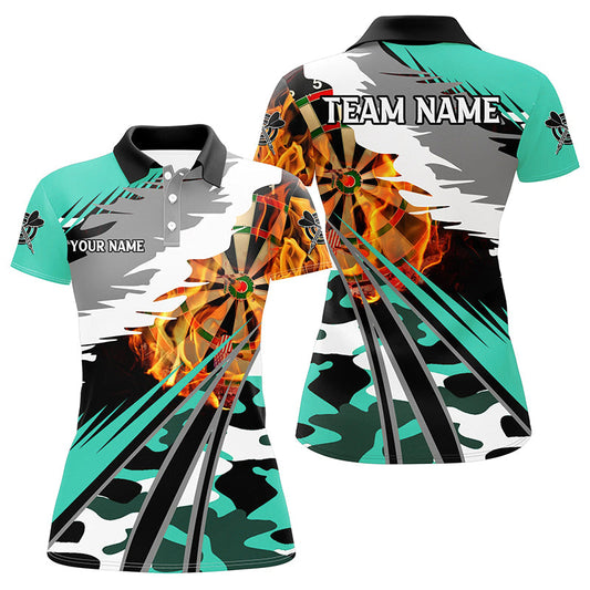 Individuelles Dartbrett Feuer Herren Poloshirt, Türkises Camouflage Dart-Teamtrikot TDM2555