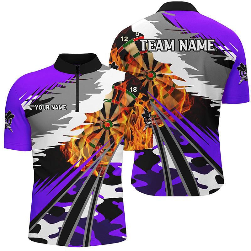 Individuelles Dartboard Fire Herren Shirt mit Viertelreißverschluss, Camo Lila Dart Team Trikot TDM2556