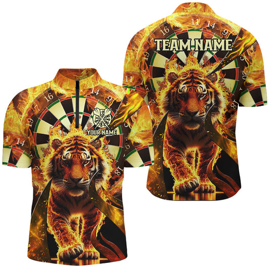 Individuelles Darts Board Fire Flame Tiger Herren Shirt mit Viertelreißverschluss, Team League Dart Trikot TDM2561