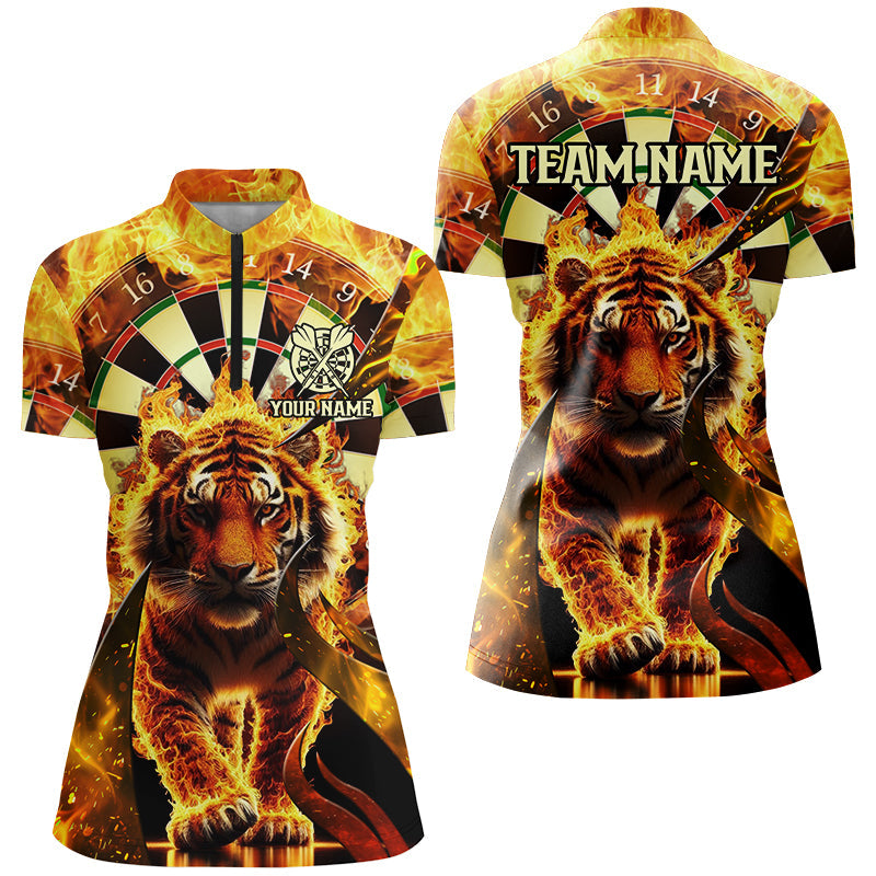 Individuelles Dartboard Feuer Flamme Tiger Damen Quarter Zip Shirt, Team League Dart Trikot TDM2561