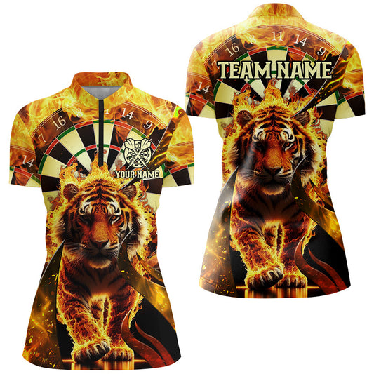 Individuelles Dartboard Feuer Flamme Tiger Damen Quarter Zip Shirt, Team League Dart Trikot TDM2561