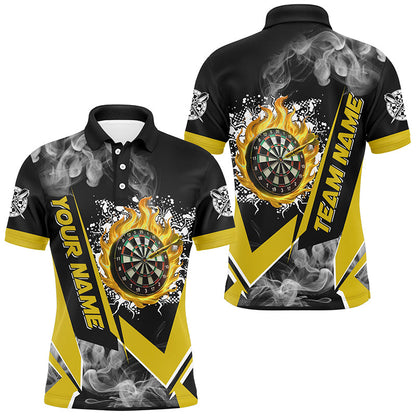Personalisierte Dartboard Feuer Flamme Rauch Maßgeschneiderte Herren Dartshirts, Darts Teamtrikots | Gelb TDM2810