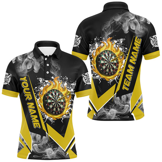 Personalisierte Dartboard Feuer Flamme Rauch Maßgeschneiderte Herren Dartshirts, Darts Teamtrikots | Gelb TDM2810