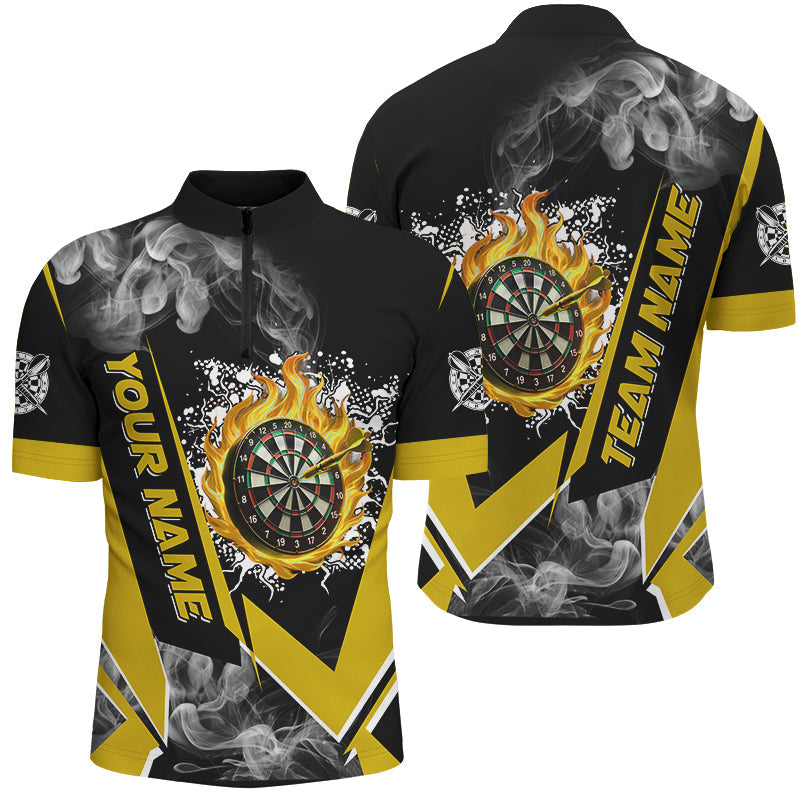 Personalisierte Dartboard Feuer Flamme Rauch Maßgeschneiderte Herren Dartshirts, Darts Teamtrikots | Gelb TDM2810