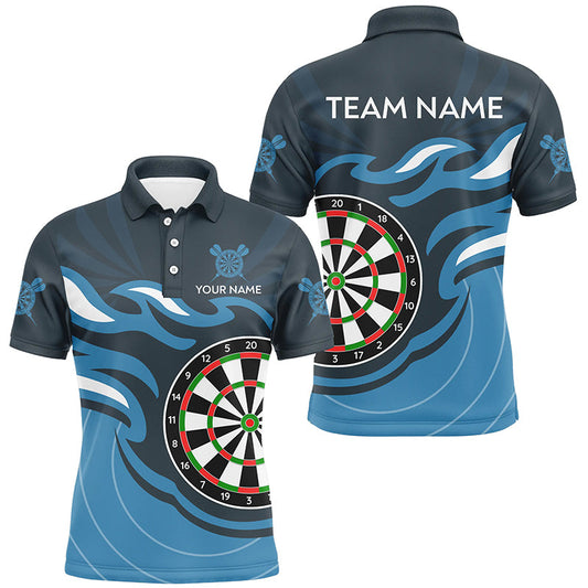 Individuelles blaues Dartbrett-Flammen-Dart-Poloshirt für Herren, Dart-Team-Uniformtrikot TDM3051