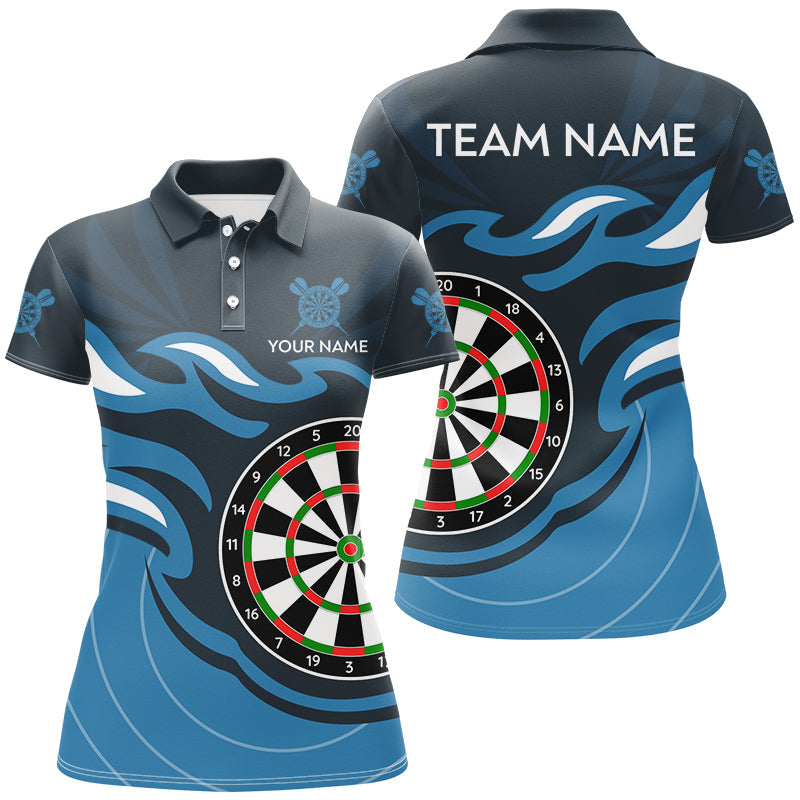 Individuelles Blaues Dart Board Flamme Dart Poloshirt für Damen, Dart Trikot Team-Uniform TDM3051