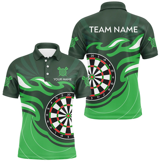 Individuelles grünes Dartbrett-Flammen-Dart-Poloshirt für Herren, Dart-Team-Uniformtrikot TDM3052