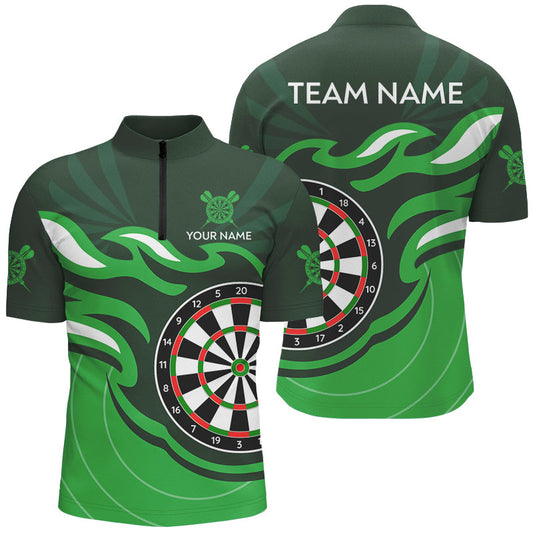 Individuelles Grünes Darts Board Flame Dart Herren Shirt mit Viertelreißverschluss, Dart Trikot Team Uniform TDM3052