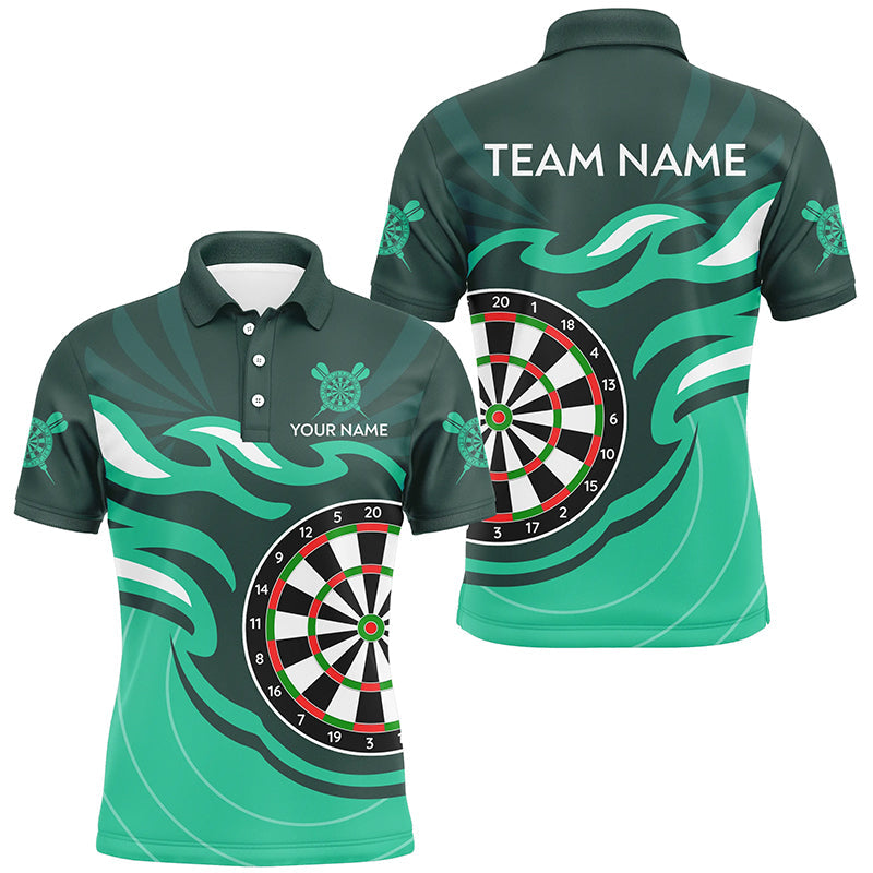 Individuelles türkisfarbenes Dartbrett-Flammen-Dart-Poloshirt für Herren, Dart-Team-Uniformtrikot TDM3053