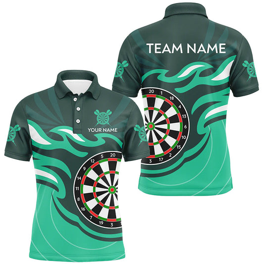 Individuelles türkisfarbenes Dartbrett-Flammen-Dart-Poloshirt für Herren, Dart-Team-Uniformtrikot TDM3053