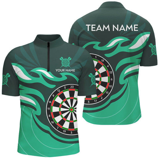 Individuelles Türkises Darts Board Flame Dart Herren Shirt mit Viertelreißverschluss, Dart Trikot Team Uniform TDM3053