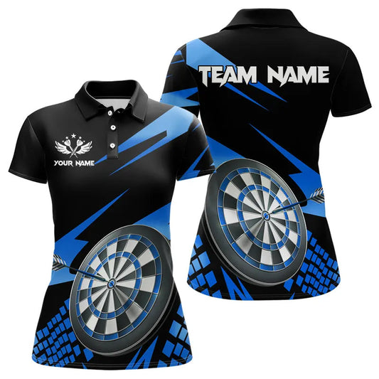 Blau-Schwarz Individuelle Dartshirts für Damen, Dart-Trikot Poloshirt, Dart-Teamtrikots TDM3286
