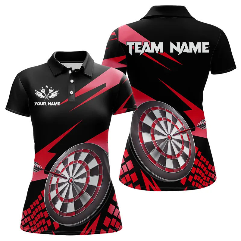 Rot-Schwarz Individuelle Dartshirts für Damen, Dart-Trikot Poloshirt, Dart-Teamtrikots TDM3287