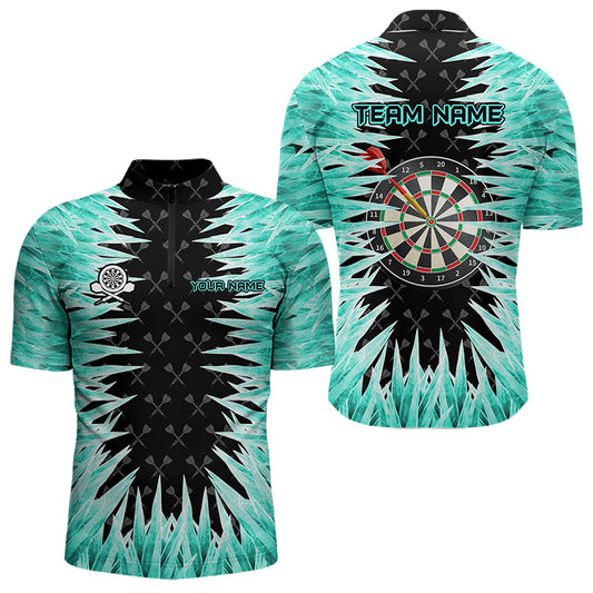 Individuelles Dartboard Türkis Eis Viertelreißverschluss Herren Shirt, Cool Dart Trikot Team TDM3481