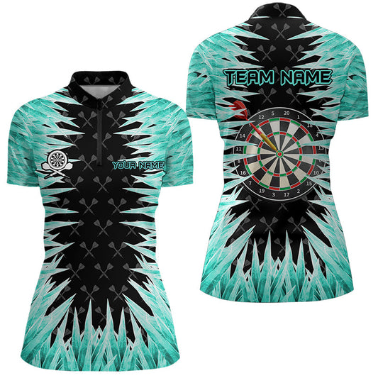 Individuelles Türkis Eis Dartbrett Damen Quarter Zip Shirt, Cooles Dart Trikot Team TDM3481