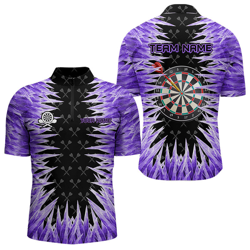 Individuelles Dartboard Lila Eis Viertelreißverschluss Herren Shirt, Cool Dart Trikot Team TDM3482