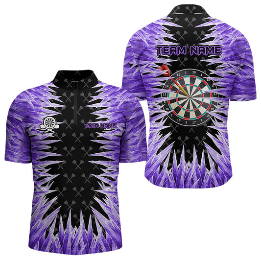 Individuelles Dartboard Lila Eis Viertelreißverschluss Herren Shirt, Cool Dart Trikot Team TDM3482