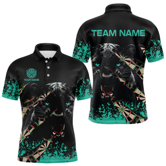 Individuelles Grunge-Türkis-Panther-Dart-Poloshirt für Herren, Darttrikot TDM3620