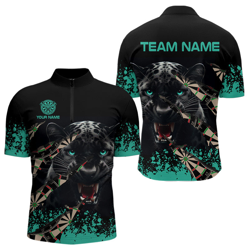 Individuelles Grunge Türkis Panther Dart Viertelreißverschluss Herren Shirt, Dart Trikot TDM3620
