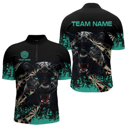Individuelles Grunge Türkis Panther Dart Viertelreißverschluss Herren Shirt, Dart Trikot TDM3620
