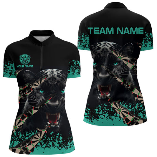 Individuelles Grunge Türkis Panther Dart Damen Quarter Zip Shirt, Dart Trikot TDM3620