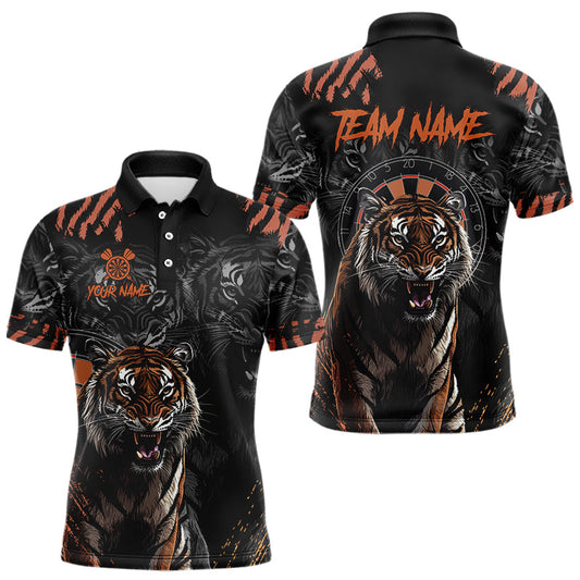 Individuelles schwarz-orangefarbenes Tiger-Dart-Poloshirt für Herren, Dart-Teamtrikot TDM3621